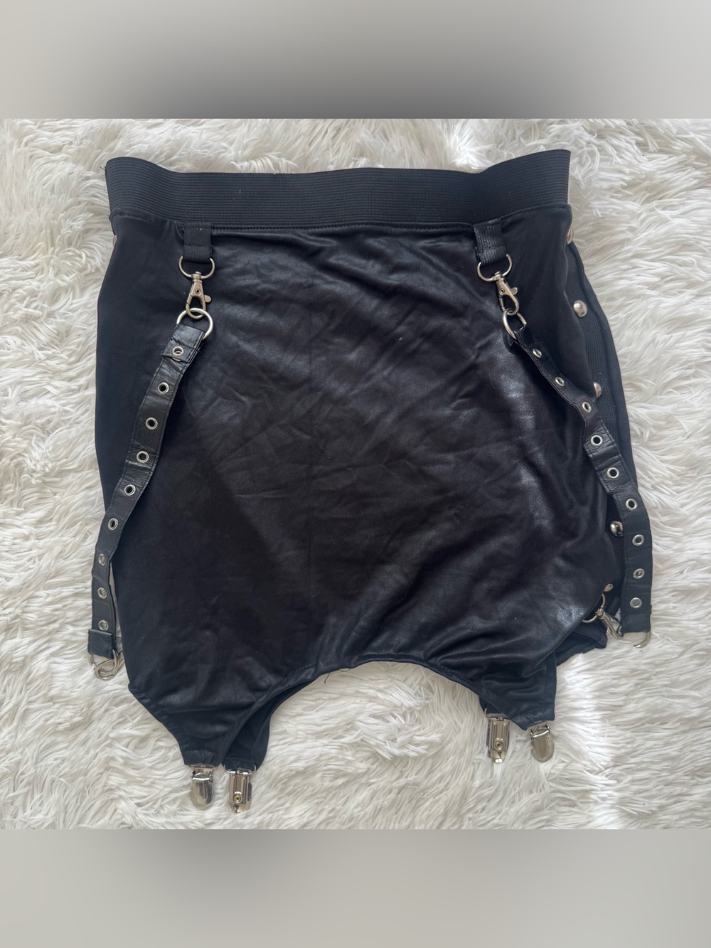 Melanoir Edgy Black bondage Mini Skirt with Garter Strap Accents